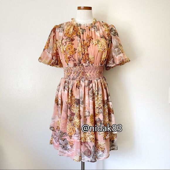 Anthropologie Not So Serious Pink Amaranth Puff Sleeve mini Dress NWT - Picture 3 of 10